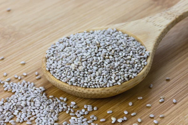 White chia seeds on spoon — Stock Photo, Image