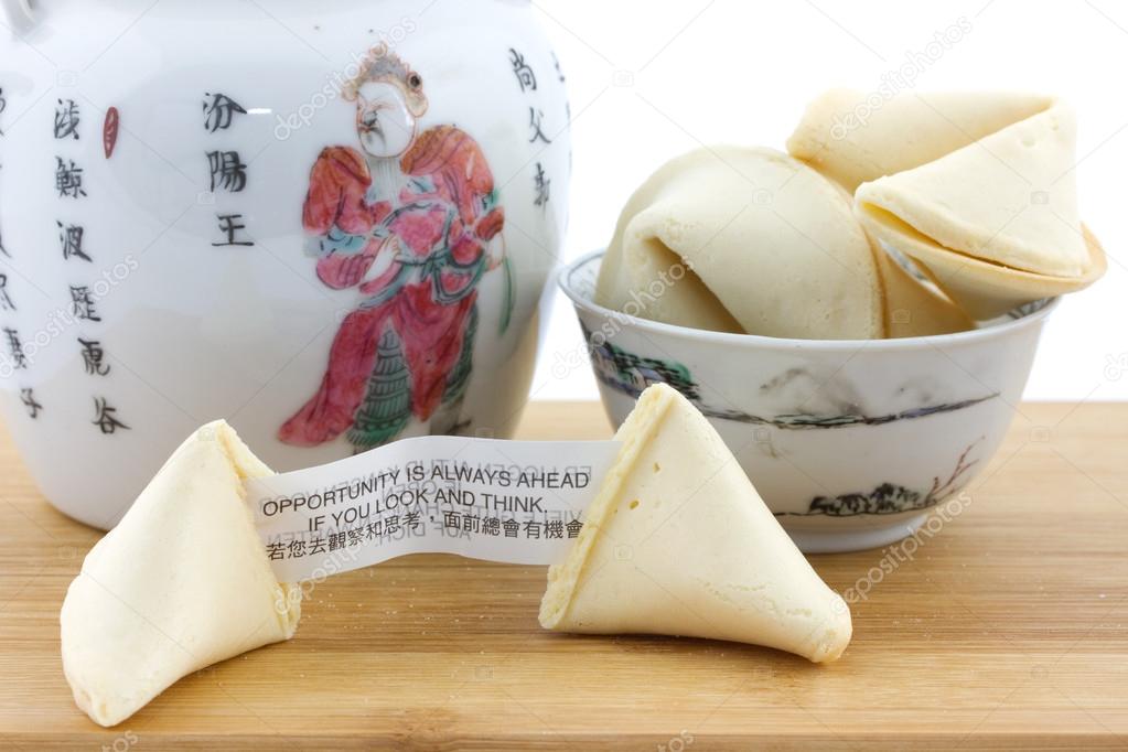 Chinese fortune cookies and teapot