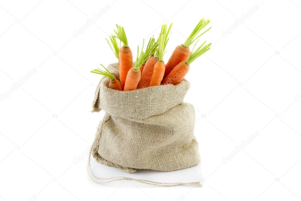 carrots in a burlap sack