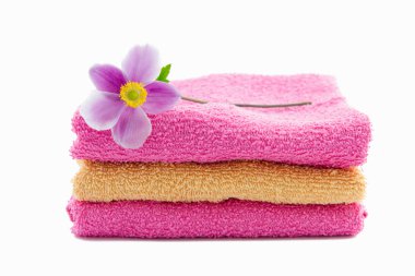 pembe ve turuncu anemon çiçeği üstünde o ile havlu