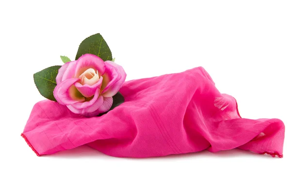 Silk rose op een sjaal — Stockfoto