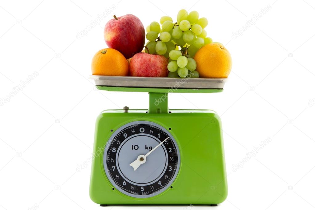 vintage kitchen scale with fruit