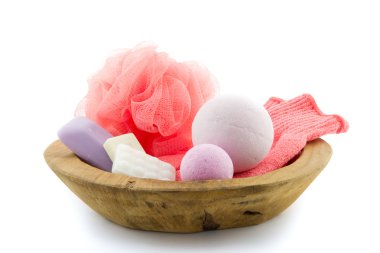 bath products in a wooden bowl clipart