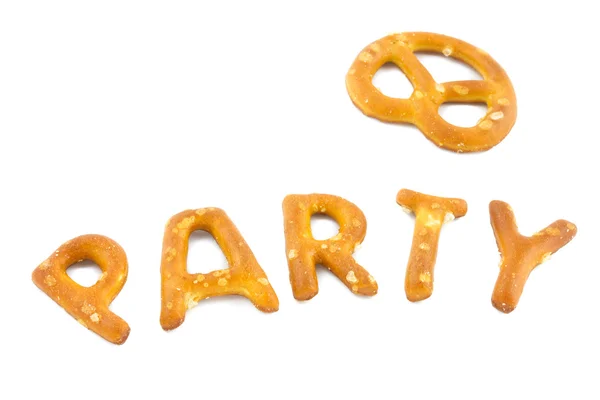 Word party made in pretzels — Stock Photo, Image