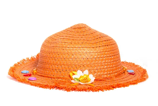 Orange straw Panama hat isolated on white background — Stock Photo, Image