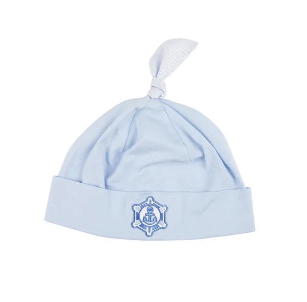 Beyaz arka plan üzerinde izole mavi bebek şapkası — Stok fotoğraf