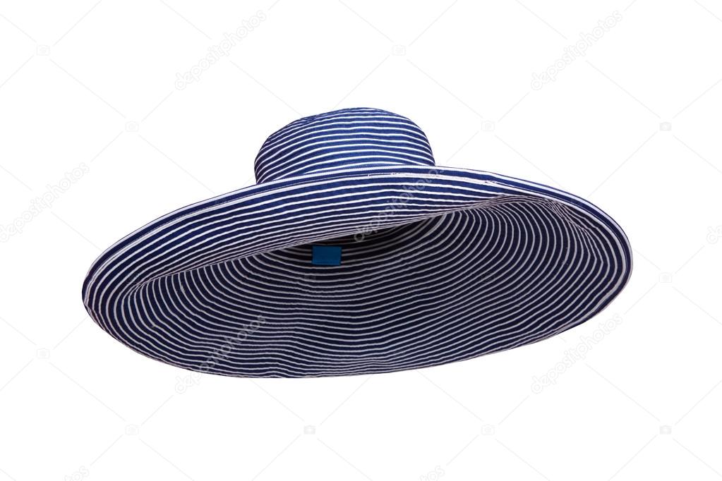blue striped summer woman hat isolated on white background