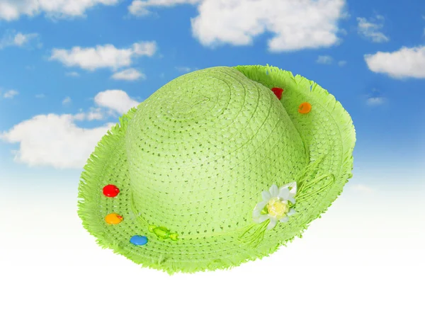 Işık yeşil hasır panama şapka — Stok fotoğraf