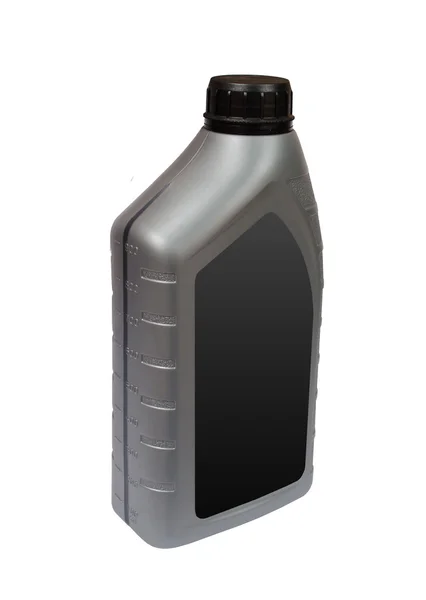 Plastic bottle of motor oil with blank label isolated on white — Stock Photo, Image