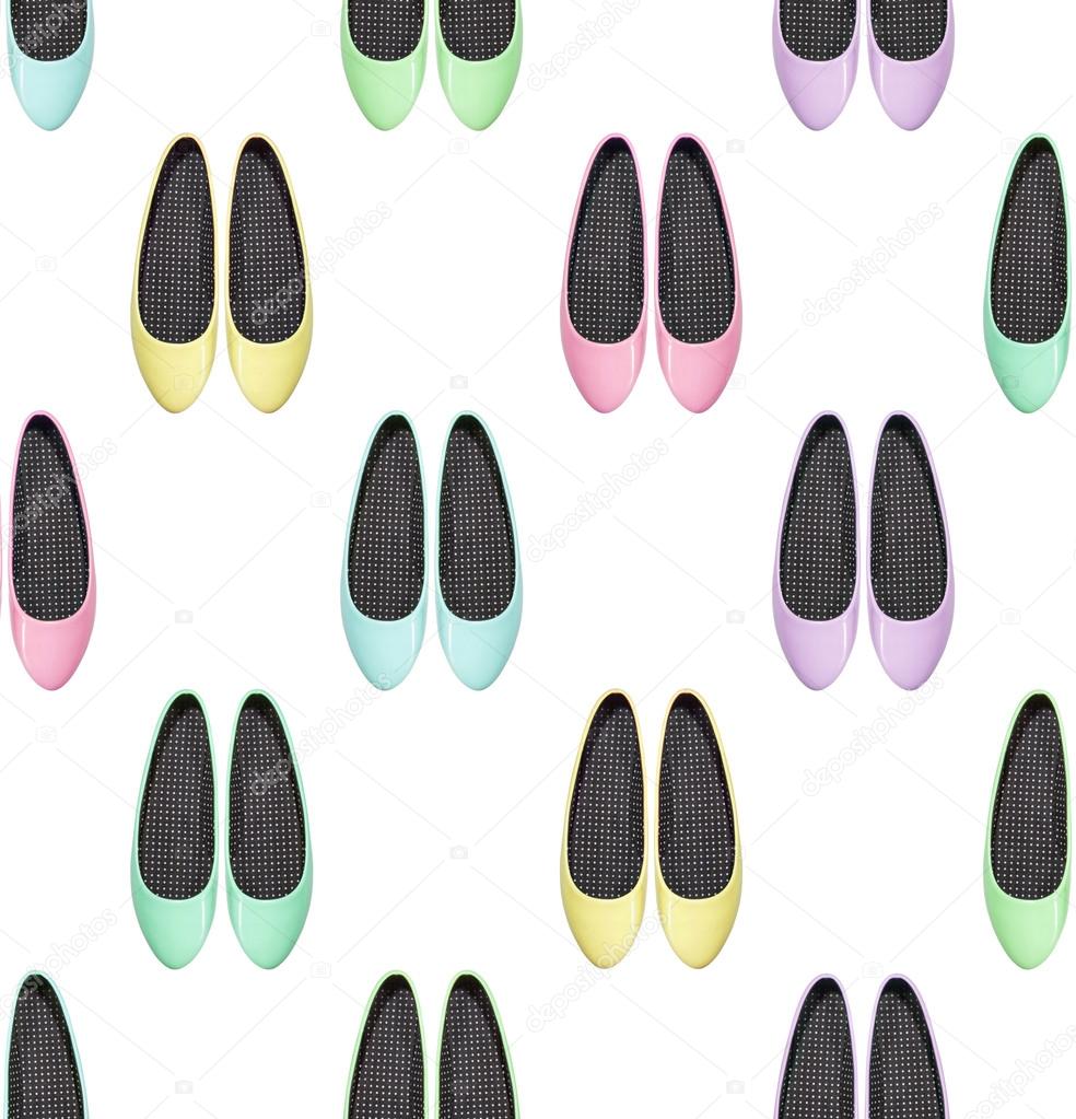 Collection of colorful summer shoes isolated on white background. seamless ornament