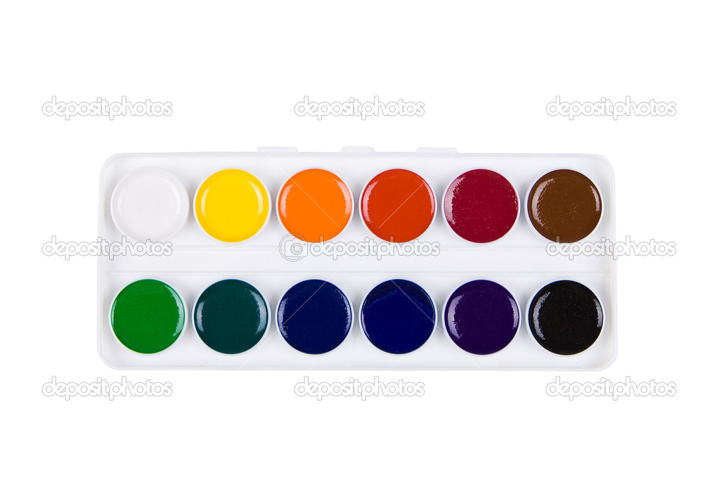 Box of watercolor isolated on white background