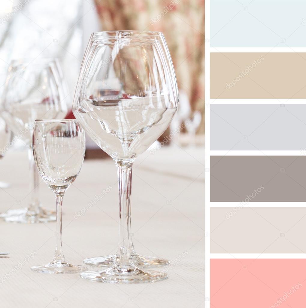 table setting in cafe. colour palette swatches. pastel hues