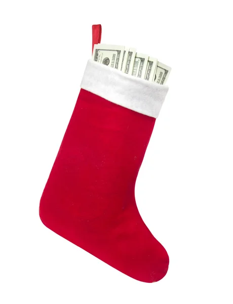 Lot of dollars in a Christmas sock — Stock Photo, Image