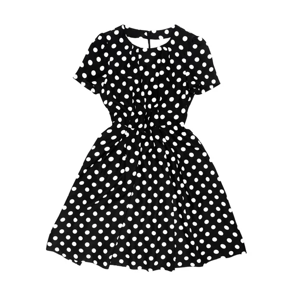 Black polka dot retro dress on white background — Stock Photo, Image