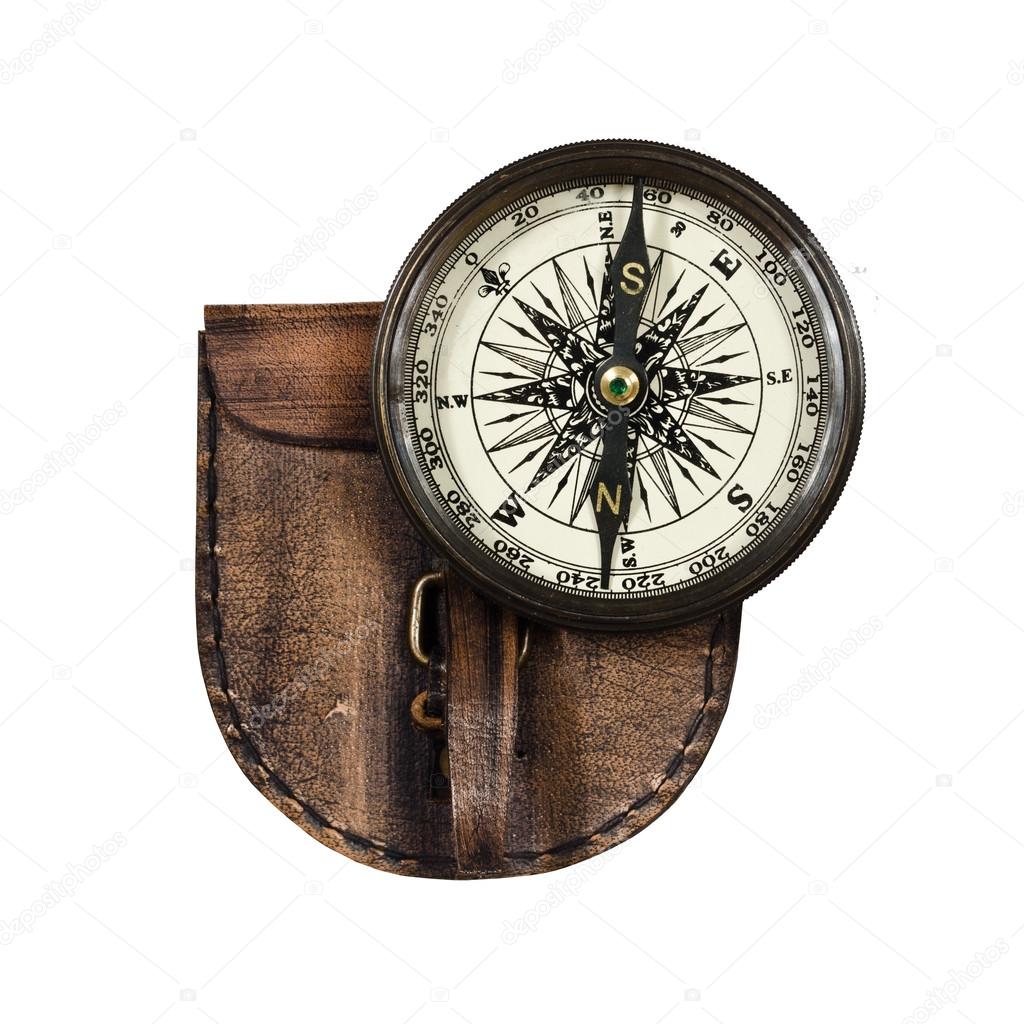 Vintage compass with lid isolated on white background