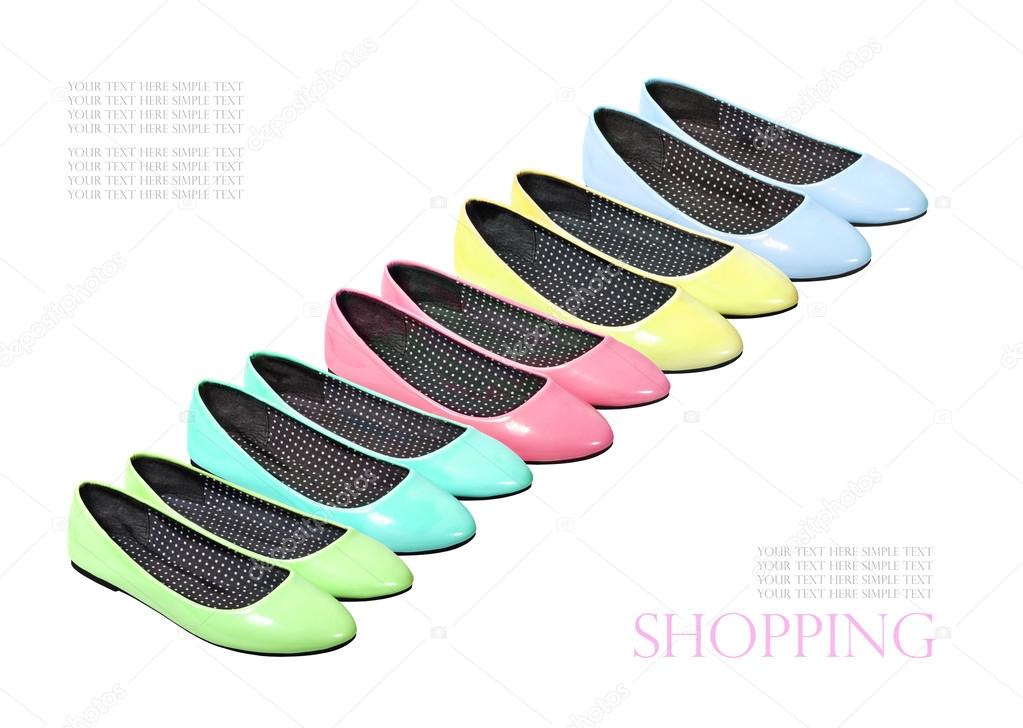 Set of colorful summer shoes flat shoes