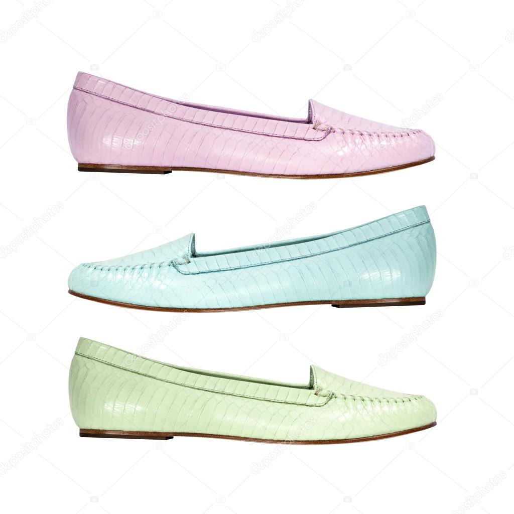 Set of colorful summer shoes flat shoes