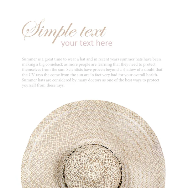 Top view of a round straw hat on a white background. — Stock Photo, Image