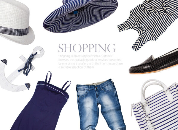 Коллаж одежды и аксессуаров в морском стиле
