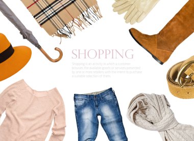 Collage of clothing in warm color scheme clipart