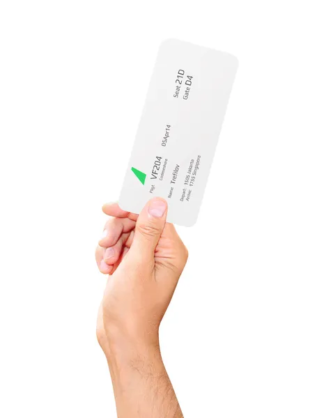 손에 흰색 배경에 고립 된 탑승권 — 스톡 사진