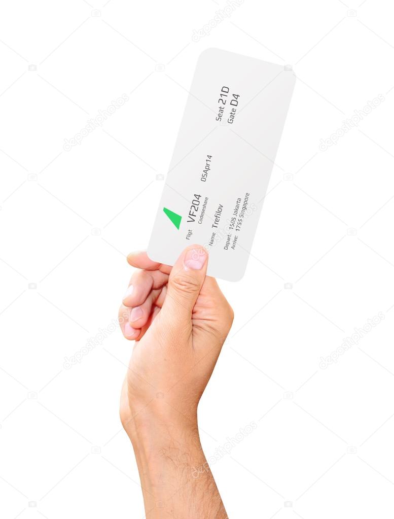 Boarding pass in hand isolated on white background