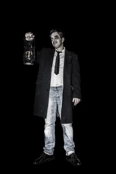 Scary man against dark background — Stock Photo, Image
