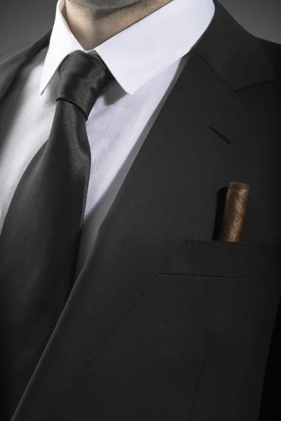 Jacket and tie with cuban cigar in the pocket, Italian fashion — Stock Photo, Image