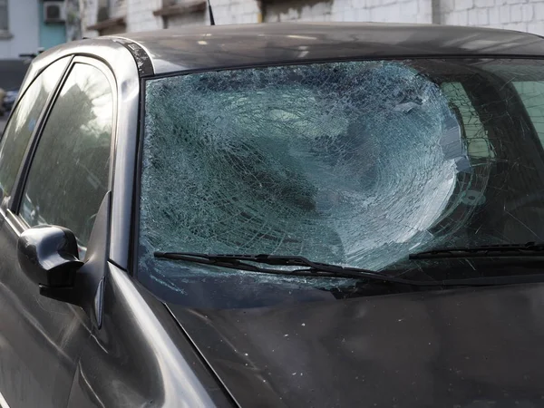 Carro Após Acidente Viação Com Pára Brisas Rachado — Fotografia de Stock