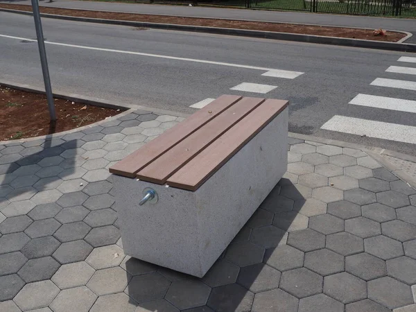 Park Bench Made Wooden Boards Concrete — Stockfoto