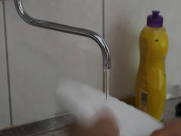 Washing Dishes Detergent Tap — Stock Photo, Image