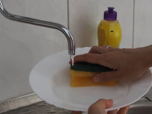 Washing Dishes Detergent Tap — Stockfoto