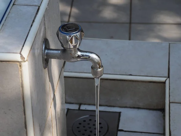 Close Small Water Faucet Washing Hands Campsite Seashore Stok Gambar Bebas Royalti