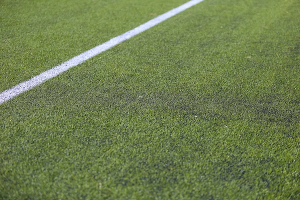 White Marking Strip Football Field Green Natural Turf — Stock Photo, Image