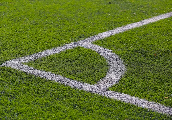 Widok Sektora Narożnika Rogu Boiska Piłki Nożnej Piłka Nożna Mgle — Zdjęcie stockowe