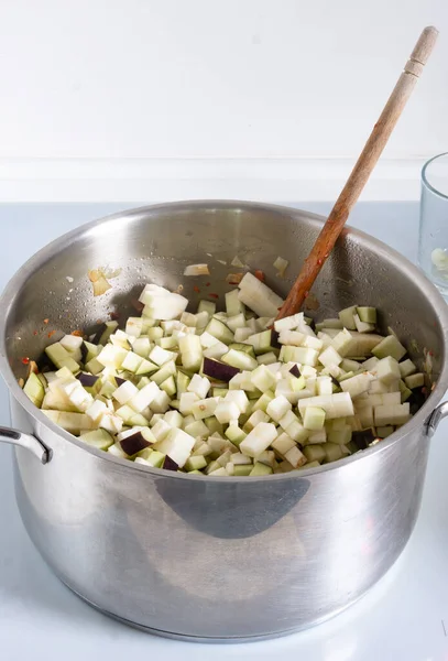蔬菜酱汁烹调工艺 一步一步烹调 高质量的照片 — 图库照片