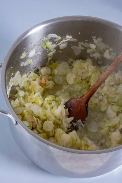 蔬菜酱汁烹调工艺 一步一步烹调 高质量的照片 — 图库照片