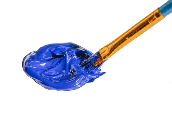 Blauer Flachpinsel Acrylfarbe lizenzfreie Stockbilder