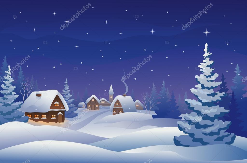 Christmas night village — Stock Vector © Merggy #31773083
