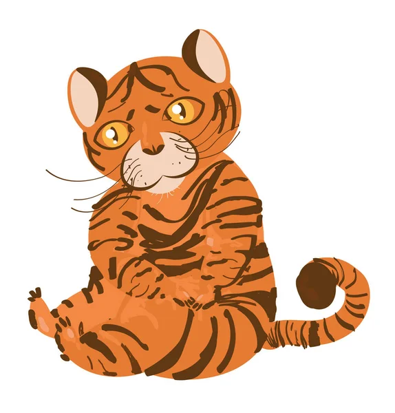 Cute Chubby Tiger Cub Symbol Year Illustration — Stock Vector