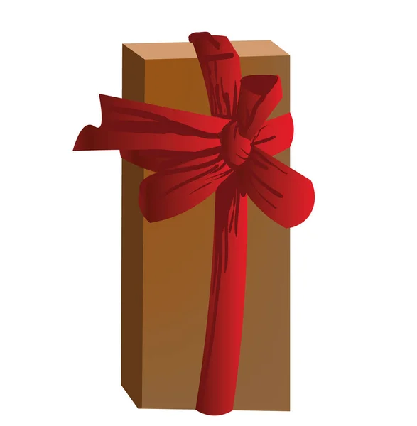 礼物装在一个环保的矩形纸板箱包装中 用红丝带捆扎 — 图库矢量图片