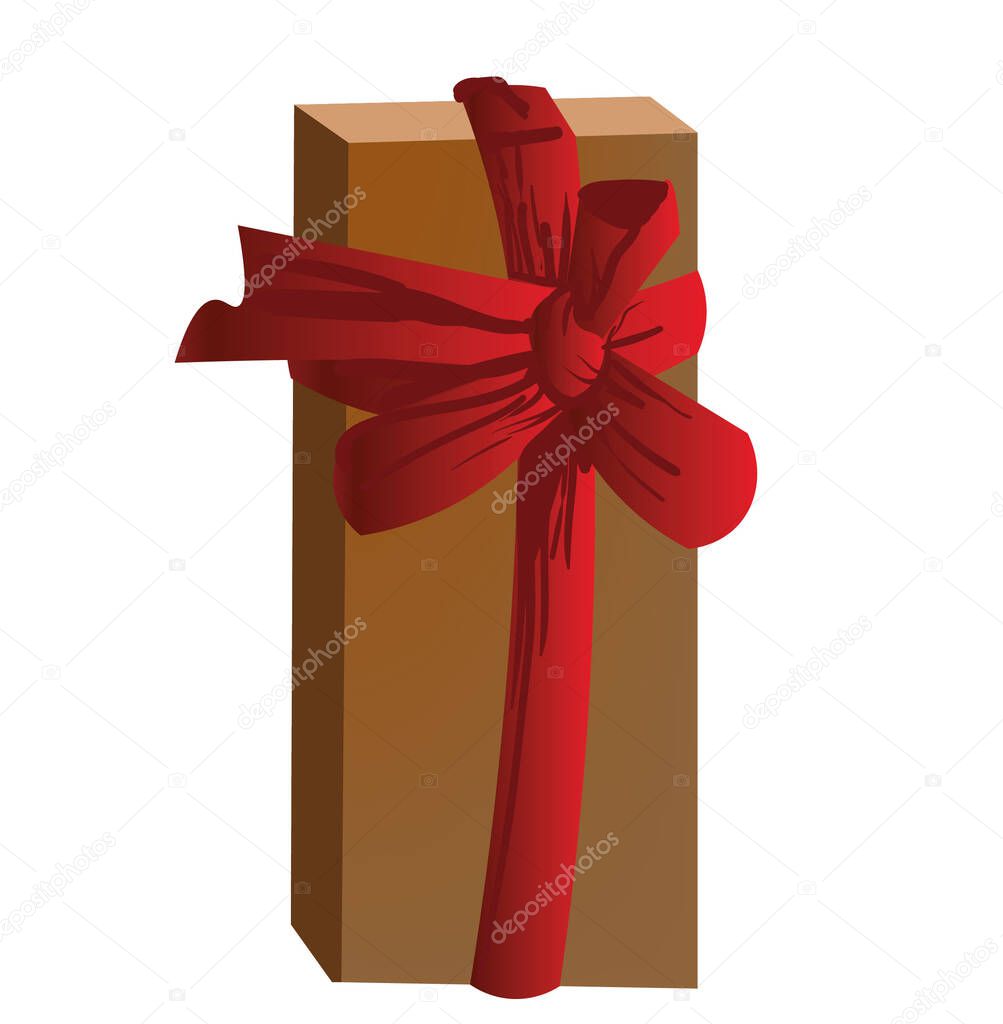 The gift is in an eco-friendly rectangular cardboard box packaging, tied with a red ribbon. illustration. object