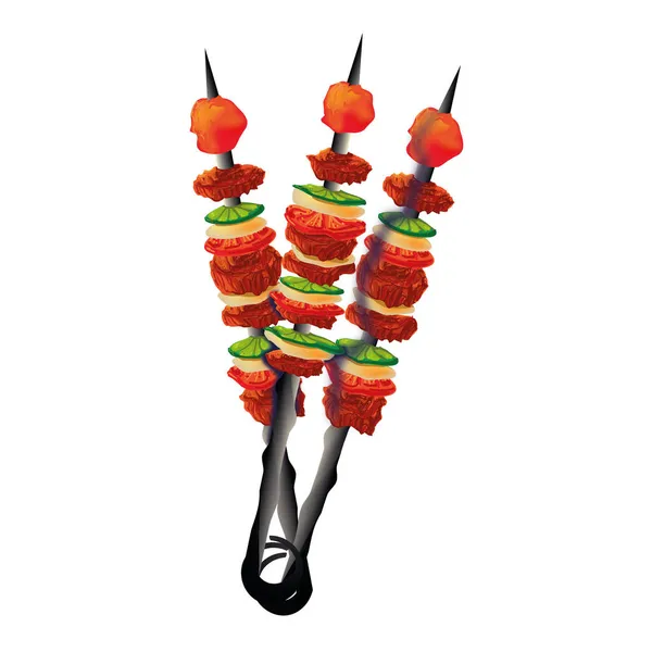 Kebabs Ilustración Realista Vectorial Carne Asada Parrilla Deliciosa Ilustración Barbacoa — Vector de stock