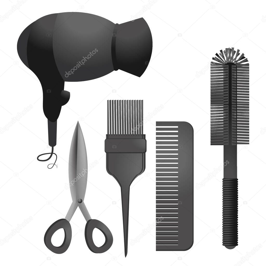 Accessories for hairdressers . Hairdressing tools. illustrations