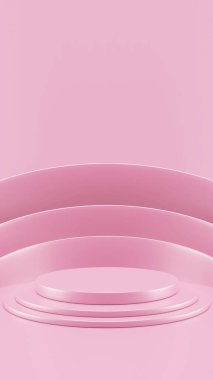 Kaideyi göster. Pembe renkli sergi sahnesi. 3d oluşturma.