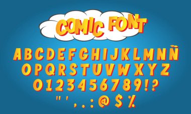 Comic style alphabet letters and numbers for titles, headlines, posters, comic or banners. Cartoon typographic font. Vector illustration