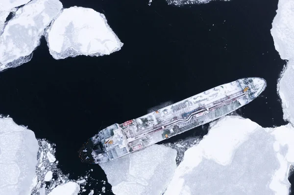 Barco Está Mar Entre Hielo — Foto de Stock