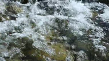 Köpüklü bir su deresi ve bir dağ nehrinin kayalık dibi..