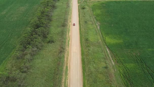 Droga Krajowa Wśród Pól Rozciągających Się Oddali Samochód Jedzie Wzdłuż — Wideo stockowe