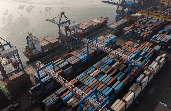 Vladivostok Rusland Januari 2022 Bovenaanzicht Containerterminal Van Zeehaven Winter Een — Stockfoto